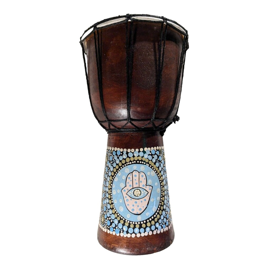 African Wooden Drum Standard 6” Drumhead 11.5” High Hand Painted